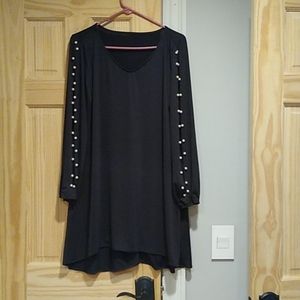 NWOT Black open arm dress with pearls